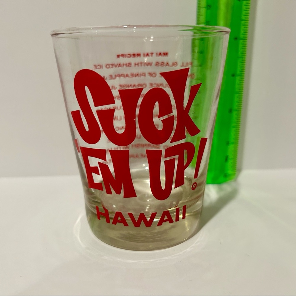 Vintage Suck ‘Em Up Hawaii Rocks Glass with Red Text